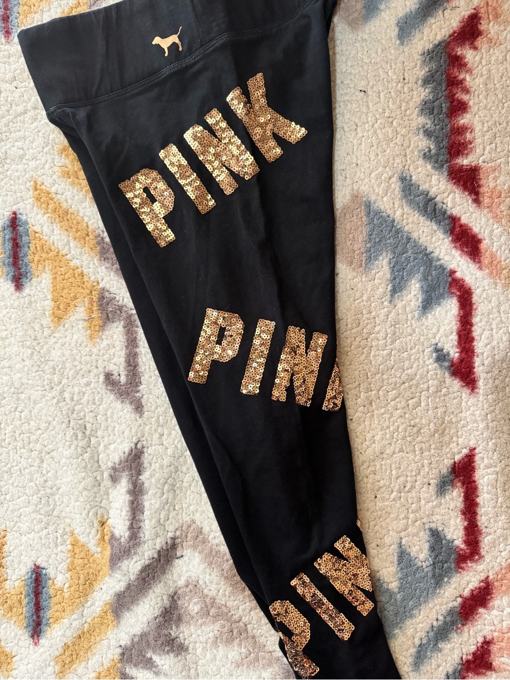 PINK Victoria's Secret Black Leggings with Rose Gold Sequin - Yoga Pant